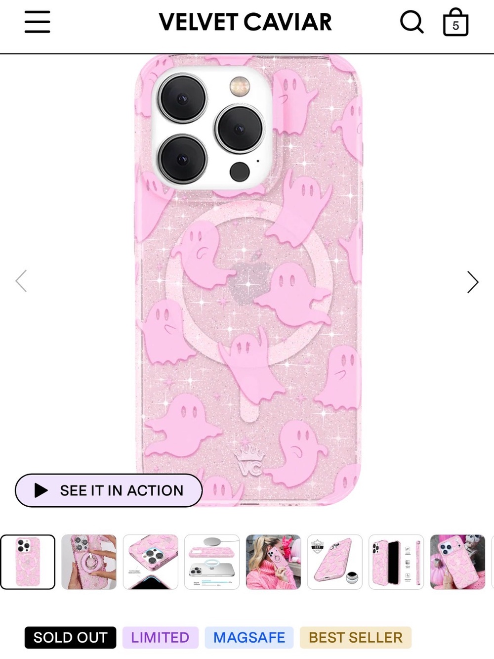 iPhone 15 Pro Max Case VELVET CAVIAR Pink Glitter Ghost